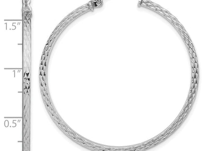 Sterling Silver Rhodium-plated Diamond-cut Square Tube Hoop Earrings (Style QE8116)