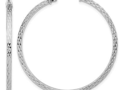 Sterling Silver Rhodium-plated Diamond-cut Square Tube Hoop Earrings (Style QE8116)
