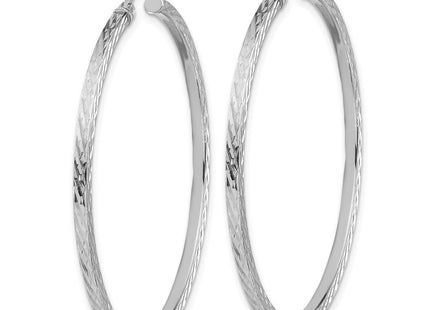 Sterling Silver Rhodium-plated Diamond-cut Square Tube Hoop Earrings (Style QE8117)