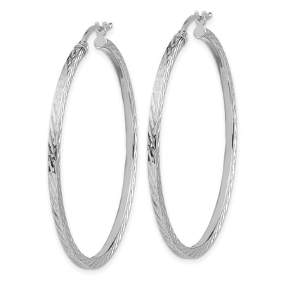 Sterling Silver Rhodium-plated Diamond-cut Square Tube Hoop Earrings, 45 x 2mm