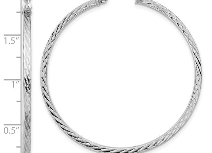 Sterling Silver Rhodium-plated Diamond-cut Square Tube Hoop Earrings (Style QE8117)