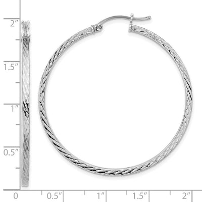 Sterling Silver Rhodium-plated Diamond-cut Square Tube Hoop Earrings, 45 x 2mm