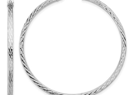 Sterling Silver Rhodium-plated Diamond-cut Square Tube Hoop Earrings (Style QE8117)