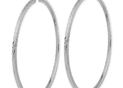 Sterling Silver Rhodium-plated Diamond-cut Square Tube Hoop Earrings (Style QE8118)