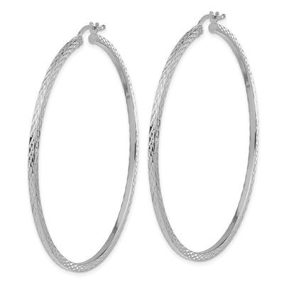 Sterling Silver Rhodium-plated Diamond-cut Square Tube Hoop Earrings, 60 x 2mm