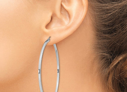Sterling Silver Rhodium-plated Diamond-cut Square Tube Hoop Earrings (Style QE8118)