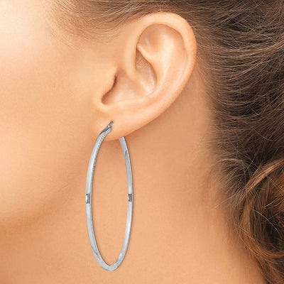 Sterling Silver Rhodium-plated Diamond-cut Square Tube Hoop Earrings, 60 x 2mm
