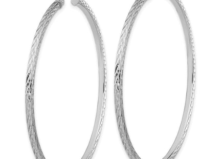 Sterling Silver Rhodium-plated Diamond-cut Square Tube Hoop Earrings (Style QE8119)