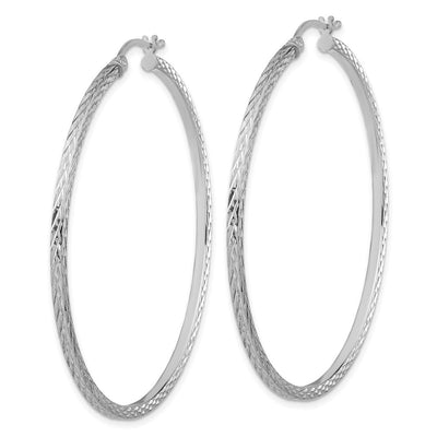 Sterling Silver Rhodium-plated Diamond-cut Square Tube Hoop Earrings, 55 x 2mm