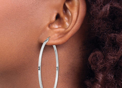 Sterling Silver Rhodium-plated Diamond-cut Square Tube Hoop Earrings (Style QE8119)