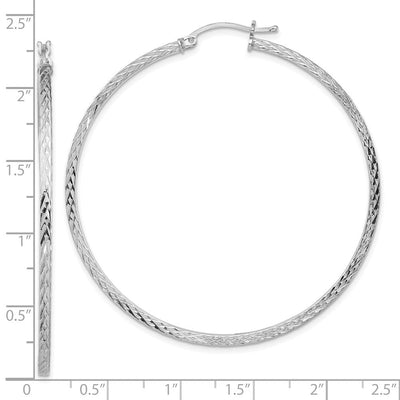 Sterling Silver Rhodium-plated Diamond-cut Square Tube Hoop Earrings, 55 x 2mm