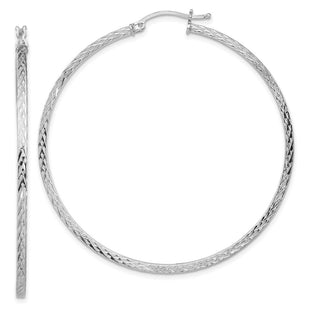 Sterling Silver Rhodium-plated Diamond-cut Square Tube Hoop Earrings (Style QE8119)