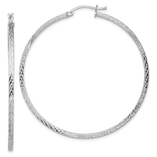 Sterling Silver Rhodium-plated Diamond-cut Square Tube Hoop Earrings, 55 x 2mm