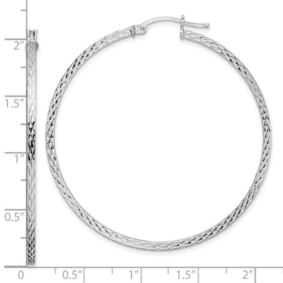 Sterling Silver Rhodium-plated Diamond-cut Square Tube Hoop Earrings, 50 x 2mm