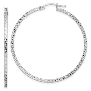 Sterling Silver Rhodium-plated Diamond-cut Square Tube Hoop Earrings (Style QE8120)