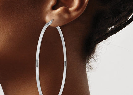 Sterling Silver Rhodium-plated Diamond-cut Square Tube Hoop Earrings (Style QE8121)