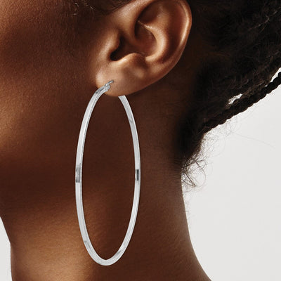 Sterling Silver Rhodium-plated Diamond-cut Square Tube Hoop Earrings, 72 x 2mm