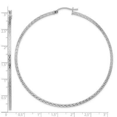 Sterling Silver Rhodium-plated Diamond-cut Square Tube Hoop Earrings, 72 x 2mm
