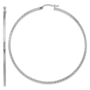 Sterling Silver Rhodium-plated Diamond-cut Square Tube Hoop Earrings (Style QE8121)