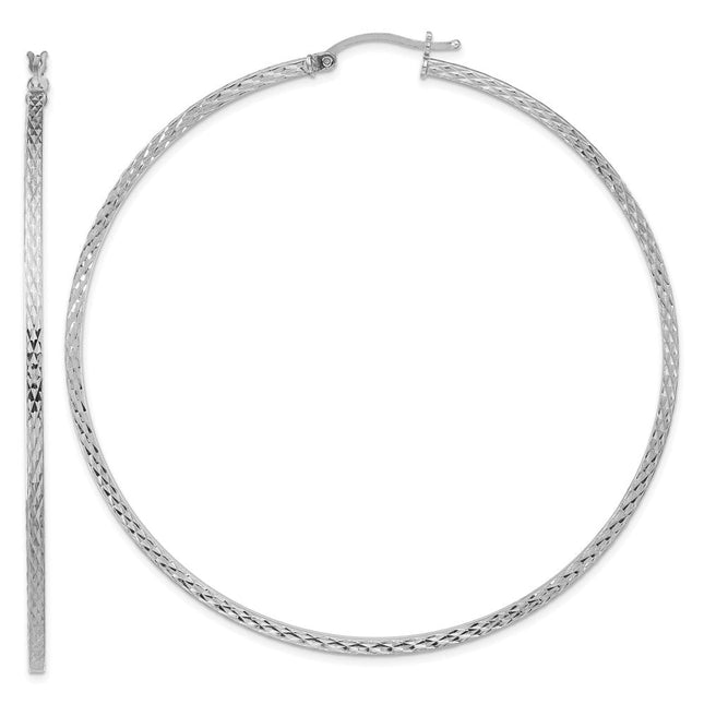 Sterling Silver Rhodium-plated Diamond-cut Square Tube Hoop Earrings, 72 x 2mm