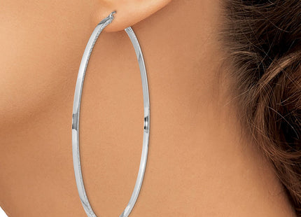 Sterling Silver Rhodium-plated Diamond-cut Square Tube Hoop Earrings (Style QE8122)