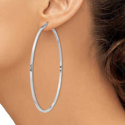 Sterling Silver Rhodium-plated Diamond-cut Square Tube Hoop Earrings, 81 x 2mm