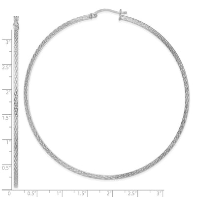 Sterling Silver Rhodium-plated Diamond-cut Square Tube Hoop Earrings, 81 x 2mm