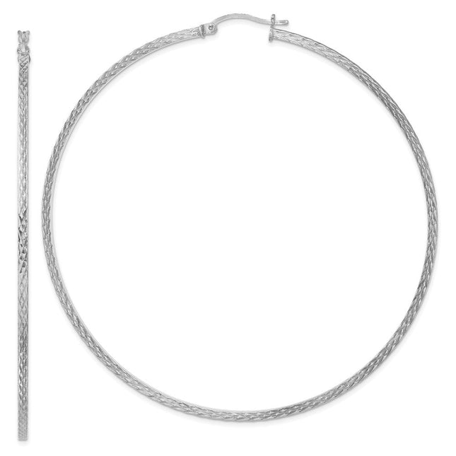 Sterling Silver Rhodium-plated Diamond-cut Square Tube Hoop Earrings, 81 x 2mm