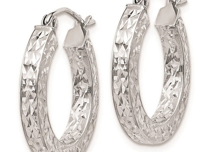 Sterling Silver Rhodium-plated Diamond-cut Square Tube Hoop Earrings (Style QE8133)