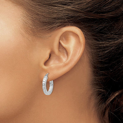 Sterling Silver Rhodium-plated Diamond-cut Square Tube Hoop Earrings, 20 x 3mm
