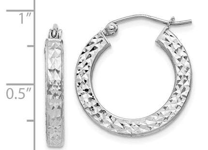 Sterling Silver Rhodium-plated Diamond-cut Square Tube Hoop Earrings (Style QE8133)