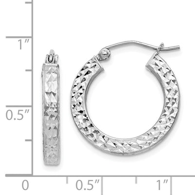 Sterling Silver Rhodium-plated Diamond-cut Square Tube Hoop Earrings, 20 x 3mm