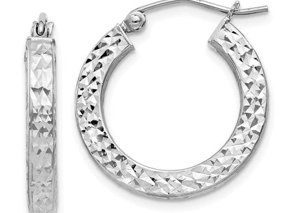 Sterling Silver Rhodium-plated Diamond-cut Square Tube Hoop Earrings (Style QE8133)