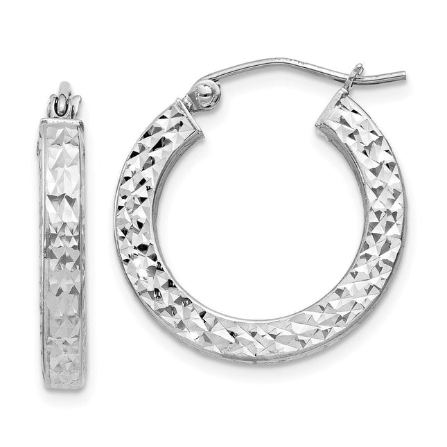 Sterling Silver Rhodium-plated Diamond-cut Square Tube Hoop Earrings, 20 x 3mm