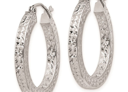 Sterling Silver Rhodium-plated Diamond-cut Square Tube Hoop Earrings (Style QE8134)