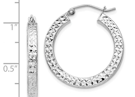 Sterling Silver Rhodium-plated Diamond-cut Square Tube Hoop Earrings (Style QE8134)