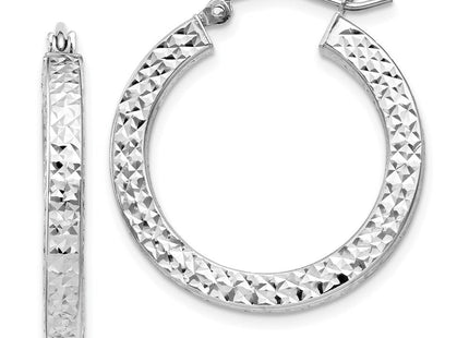 Sterling Silver Rhodium-plated Diamond-cut Square Tube Hoop Earrings (Style QE8134)