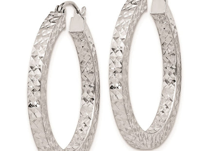 Sterling Silver Rhodium-plated Diamond-cut Square Tube Hoop Earrings (Style QE8135)