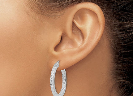Sterling Silver Rhodium-plated Diamond-cut Square Tube Hoop Earrings (Style QE8135)