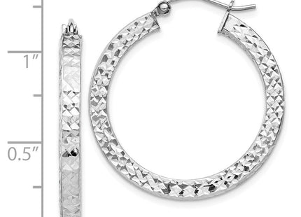 Sterling Silver Rhodium-plated Diamond-cut Square Tube Hoop Earrings (Style QE8135)