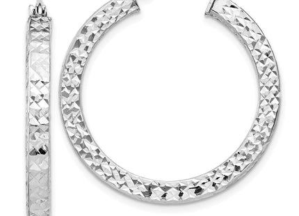 Sterling Silver Rhodium-plated Diamond-cut Square Tube Hoop Earrings (Style QE8135)