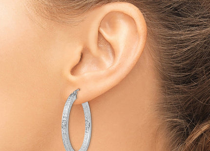 Sterling Silver Rhodium-plated Diamond-cut Square Tube Hoop Earrings (Style QE8136)