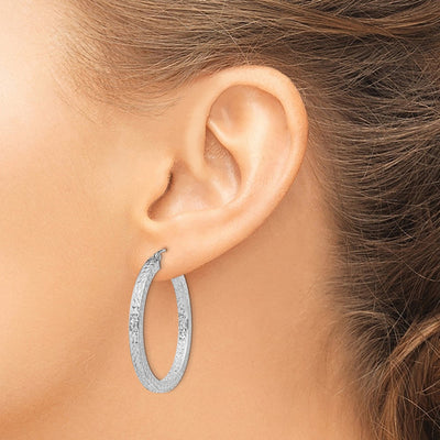 Sterling Silver Rhodium-plated Diamond-cut Square Tube Hoop Earrings, 35 x 3mm