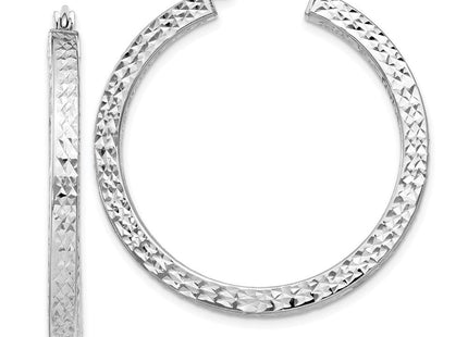 Sterling Silver Rhodium-plated Diamond-cut Square Tube Hoop Earrings (Style QE8136)