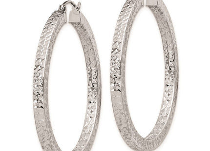 Sterling Silver Rhodium-plated Diamond-cut Square Tube Hoop Earrings (Style QE8137)