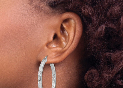 Sterling Silver Rhodium-plated Diamond-cut Square Tube Hoop Earrings (Style QE8137)