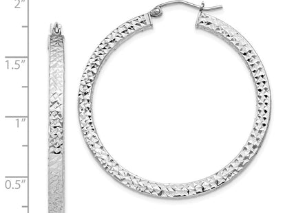 Sterling Silver Rhodium-plated Diamond-cut Square Tube Hoop Earrings (Style QE8137)