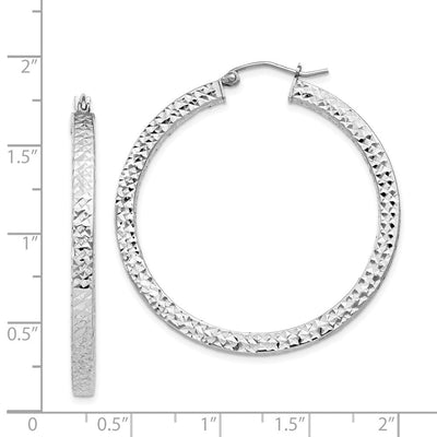 Sterling Silver Rhodium-plated Diamond-cut Square Tube Hoop Earrings, 40 x 3mm