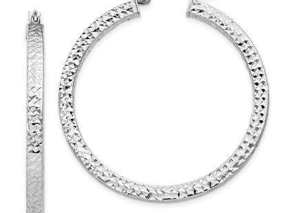 Sterling Silver Rhodium-plated Diamond-cut Square Tube Hoop Earrings (Style QE8137)