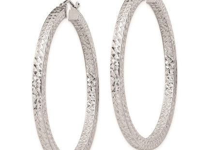 Sterling Silver Rhodium-plated Diamond-cut Square Tube Hoop Earrings (Style QE8138)